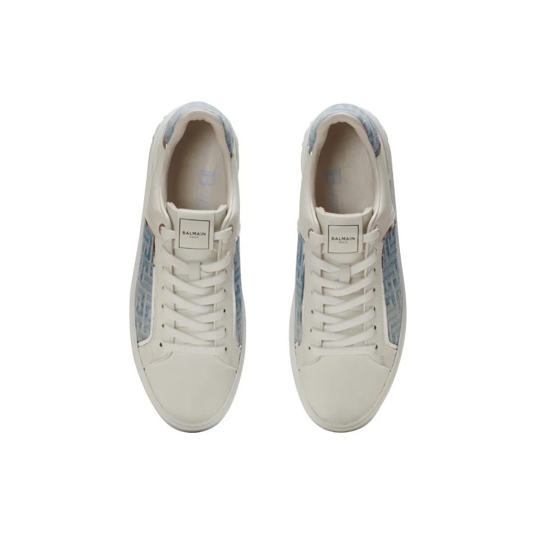 B-COURT SNEAKERS IN LEATHER AND DENIM WHITE