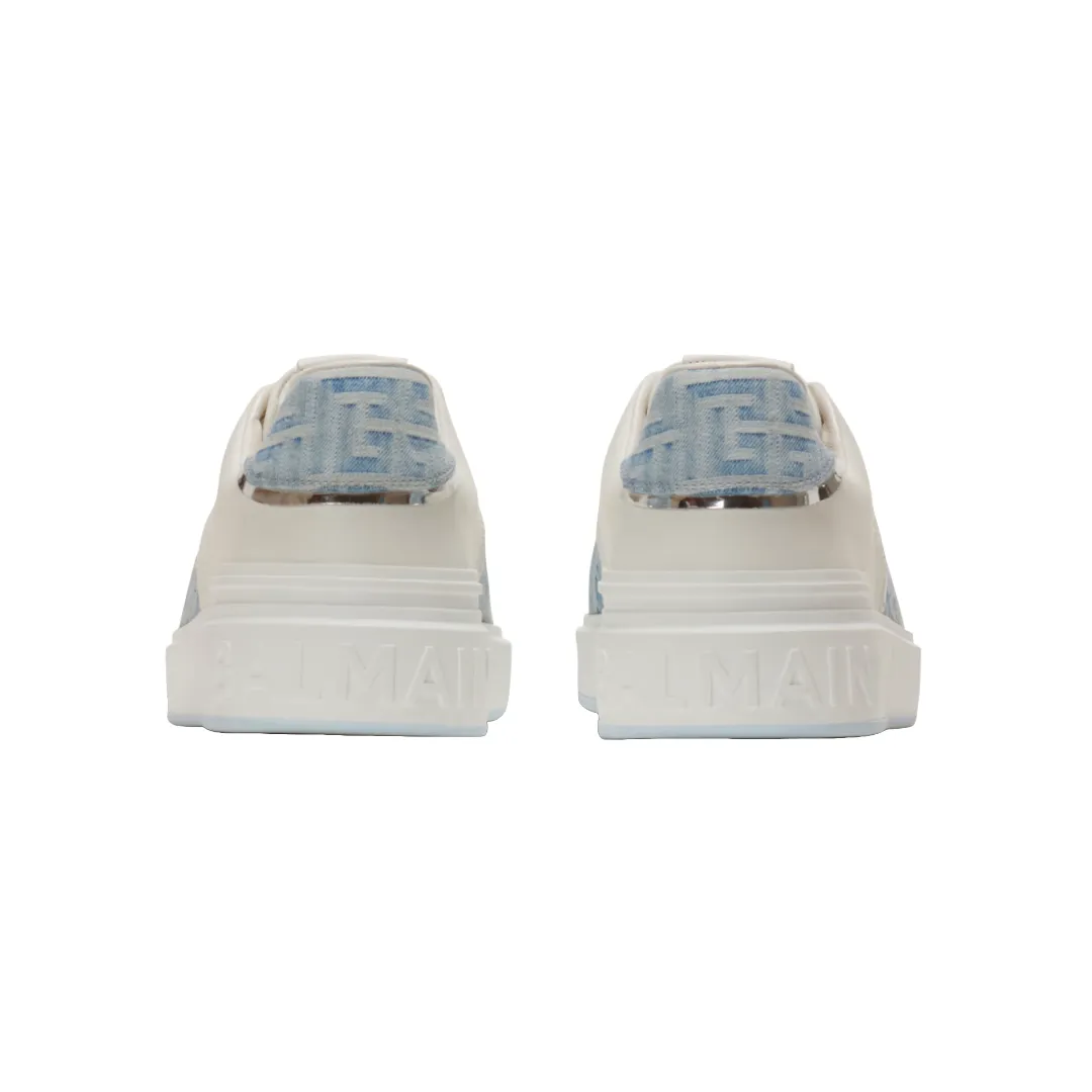 B-COURT SNEAKERS IN LEATHER AND DENIM WHITE