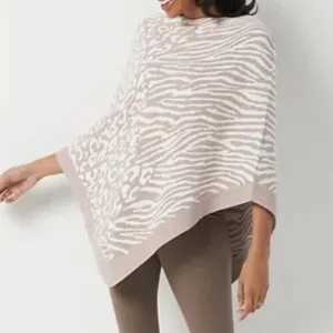 Barefoot Dreams | CozyChic Ultra Lite Ocean Breeze Poncho- Faded Rose Animal-NWT