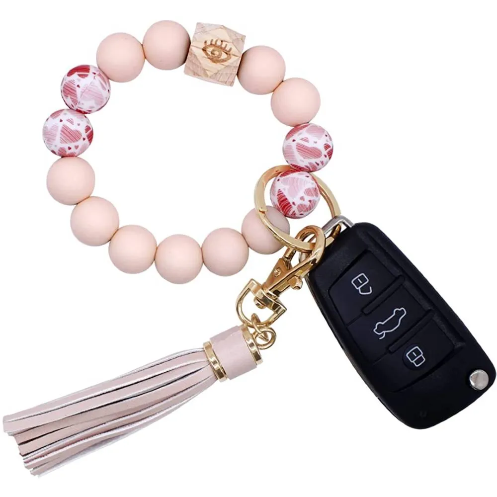 BIHRTC Silicone Key Ring Bracelets Wristlet Keychain Wallet with Net Chapstick Holder for Women | Multiple Colors