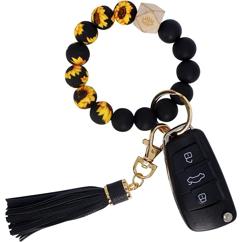 BIHRTC Silicone Key Ring Bracelets Wristlet Keychain Wallet with Net Chapstick Holder for Women | Multiple Colors