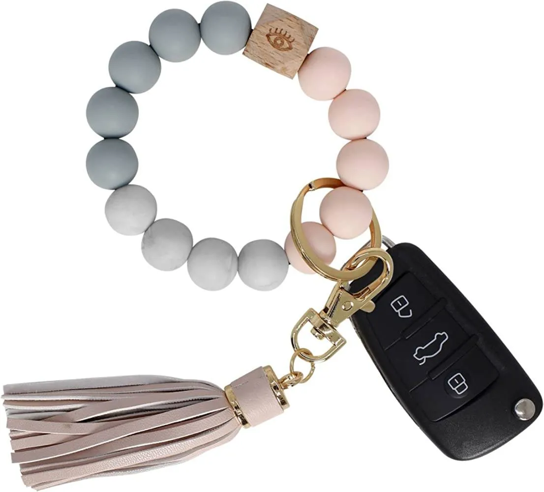 BIHRTC Silicone Key Ring Bracelets Wristlet Keychain Wallet with Net Chapstick Holder for Women | Multiple Colors