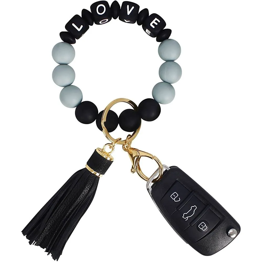 BIHRTC Silicone Key Ring Bracelets Wristlet Keychain Wallet with Net Chapstick Holder for Women | Multiple Colors