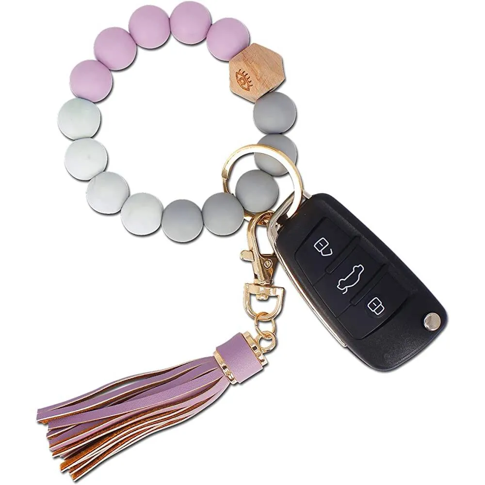 BIHRTC Silicone Key Ring Bracelets Wristlet Keychain Wallet with Net Chapstick Holder for Women | Multiple Colors