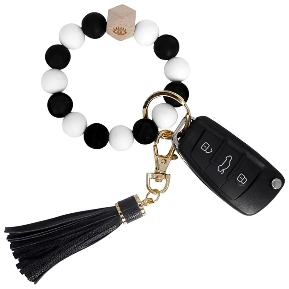 BIHRTC Silicone Key Ring Bracelets Wristlet Keychain Wallet with Net Chapstick Holder for Women | Multiple Colors