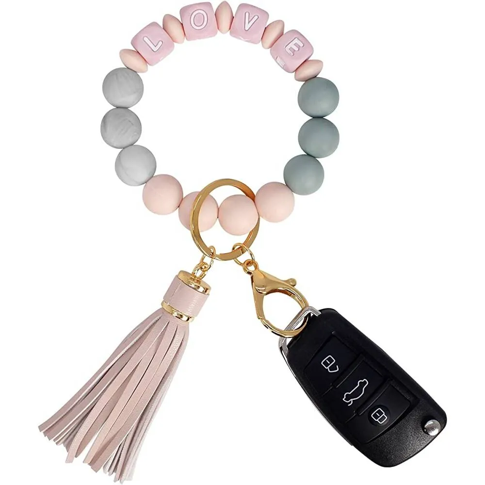 BIHRTC Silicone Key Ring Bracelets Wristlet Keychain Wallet with Net Chapstick Holder for Women | Multiple Colors