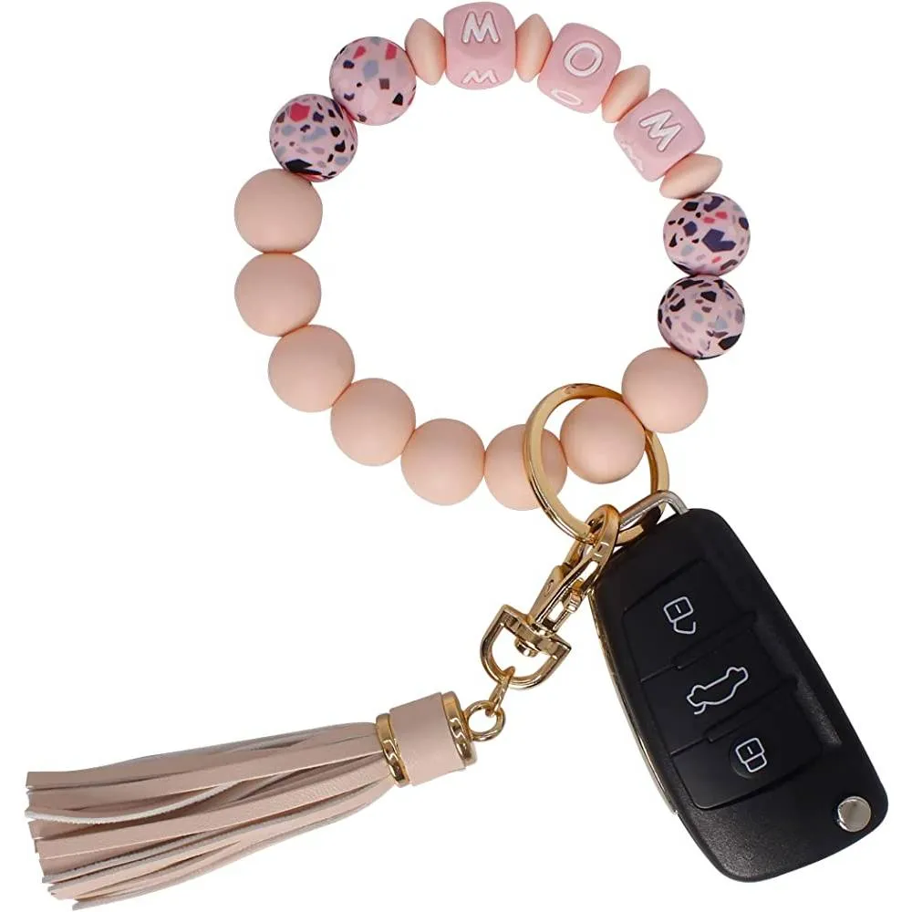 BIHRTC Silicone Key Ring Bracelets Wristlet Keychain Wallet with Net Chapstick Holder for Women | Multiple Colors