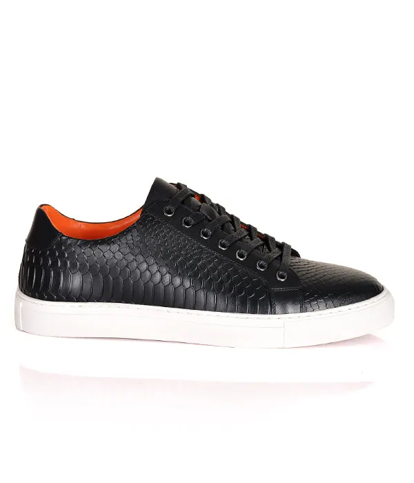 Billionaire Croc Leather Black Sneakers