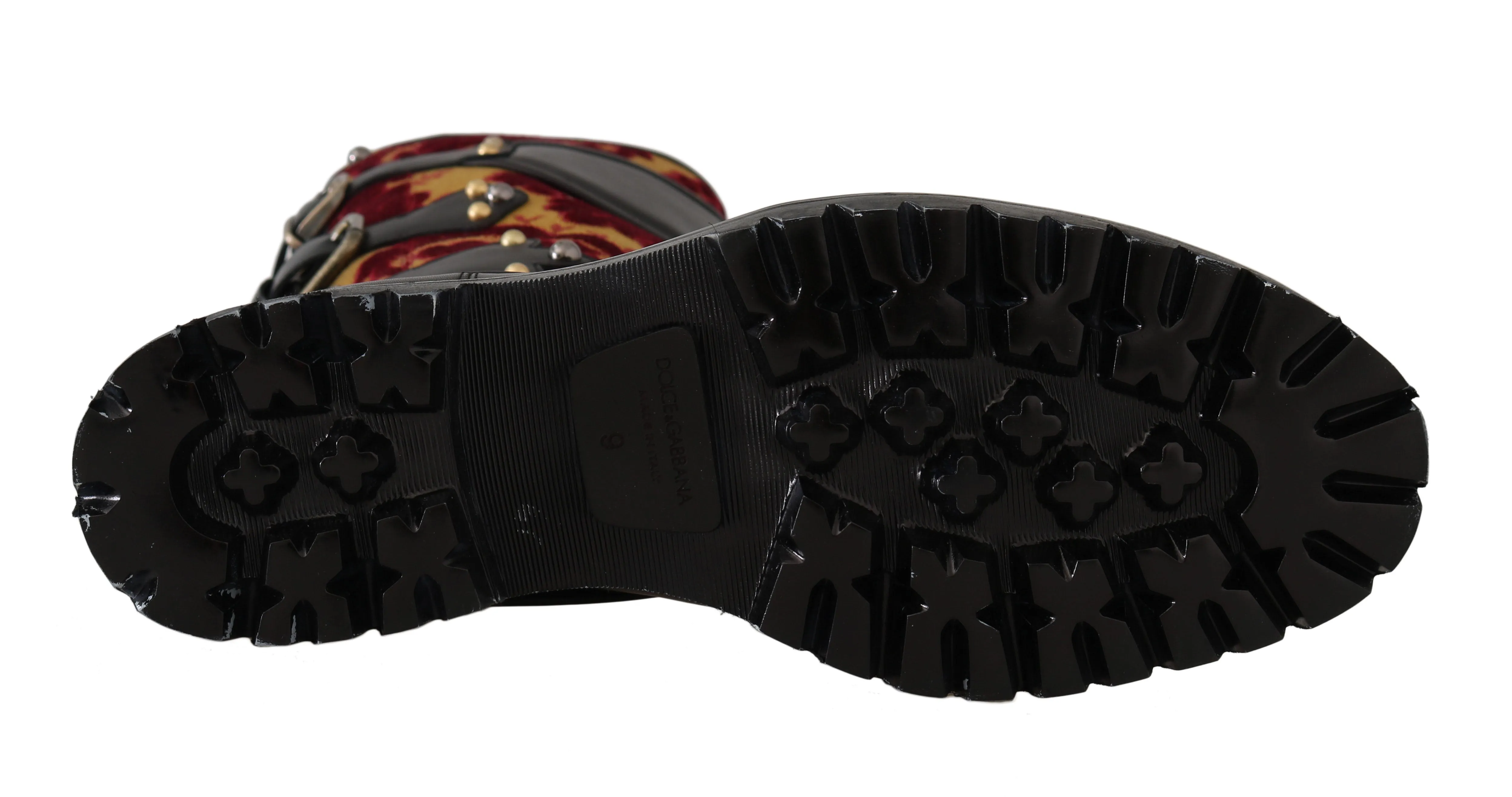 Black Leather Brocade Studded Boots