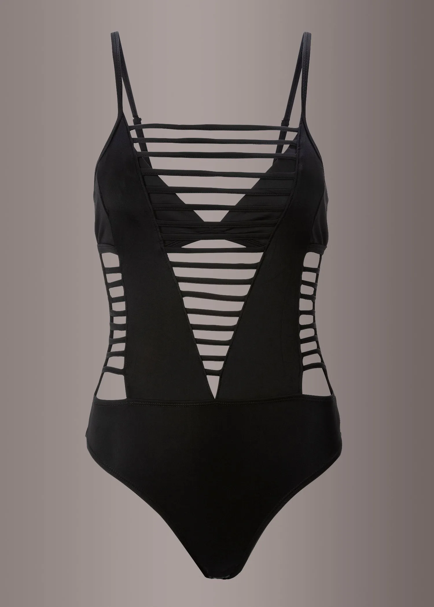 Black Strappy One Piece Swimsuit