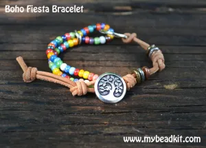 Boho Fiesta Bracelet Kit - Seed Beads and Leather Bracelet - Boho Style