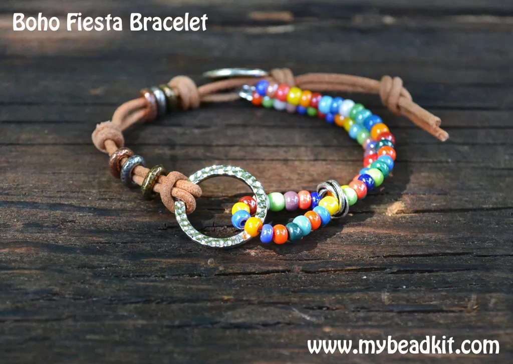 Boho Fiesta Bracelet Kit - Seed Beads and Leather Bracelet - Boho Style