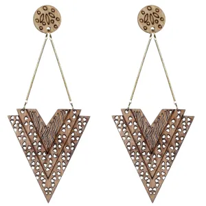 Brown Heart Pattern Wooden Earrings