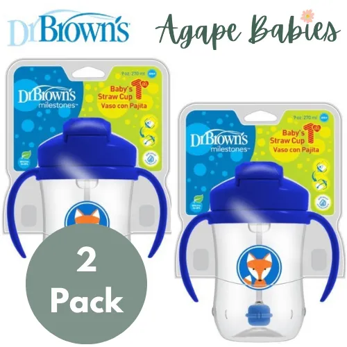 [Bundle Of 2] Dr Brown's 9 oz/270 ml Baby's First Straw Cup W/Handles - Blue (6m )