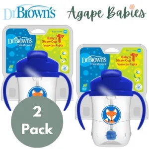 [Bundle Of 2] Dr Brown's 9 oz/270 ml Baby's First Straw Cup W/Handles - Blue (6m )