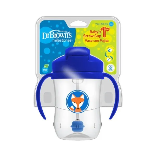 [Bundle Of 2] Dr Brown's 9 oz/270 ml Baby's First Straw Cup W/Handles - Blue (6m )