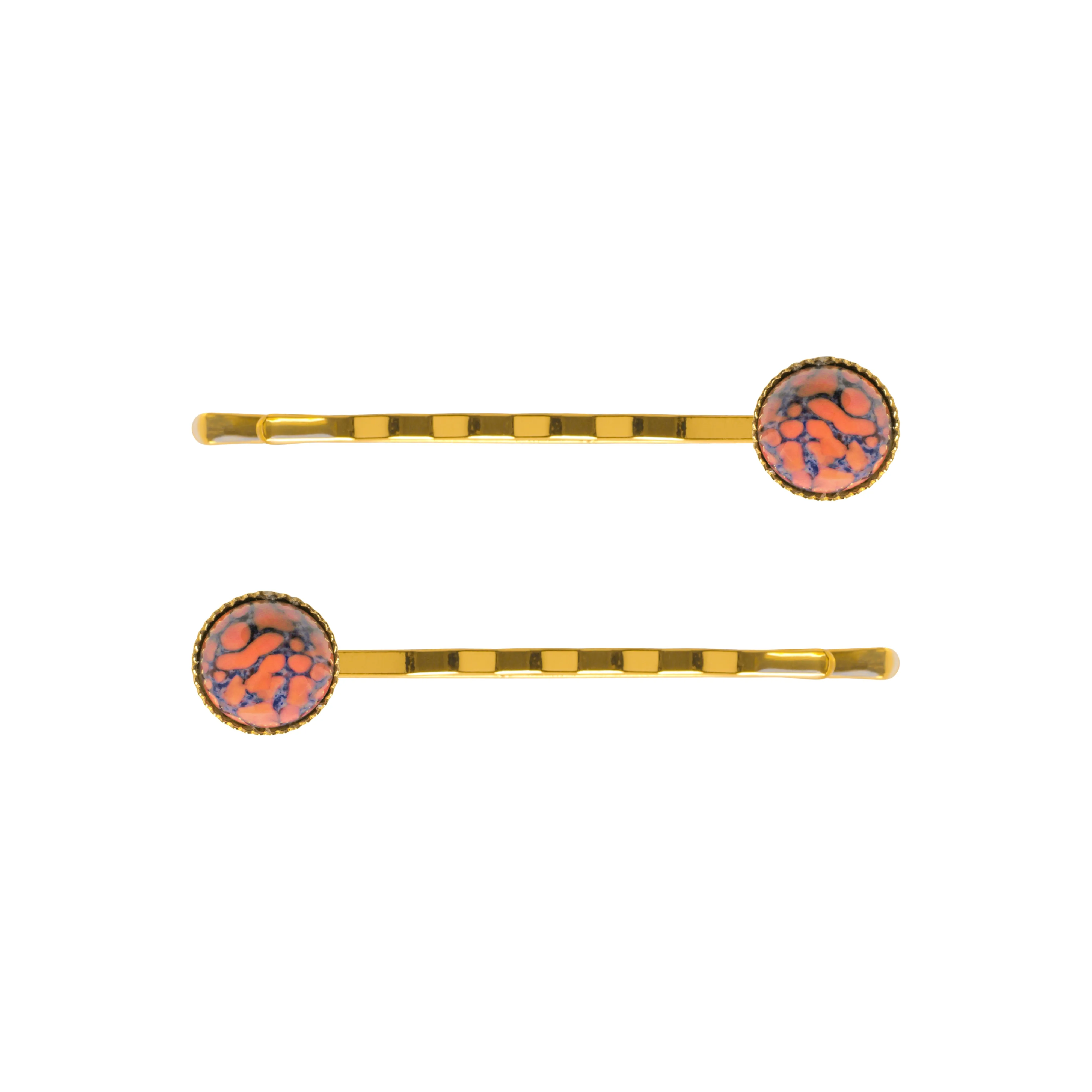 Cabochon Royal Orange Hair Slide Set