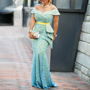 Carrie Burstroff Elegant Marine Blue Retro Party Dress
