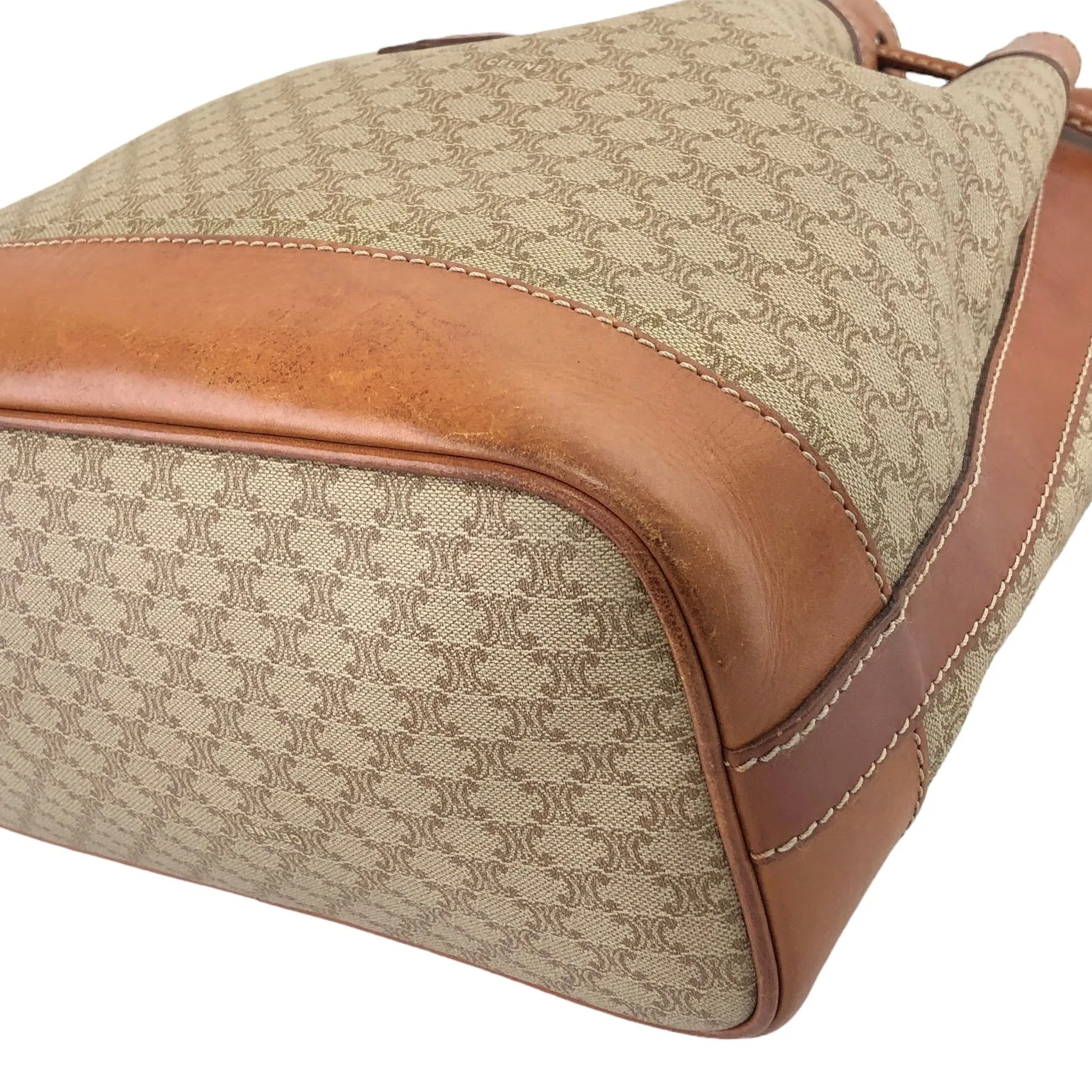 CELINE Macadam Blason Drawstring Shoulder bag Beige Vintage ugdzs4