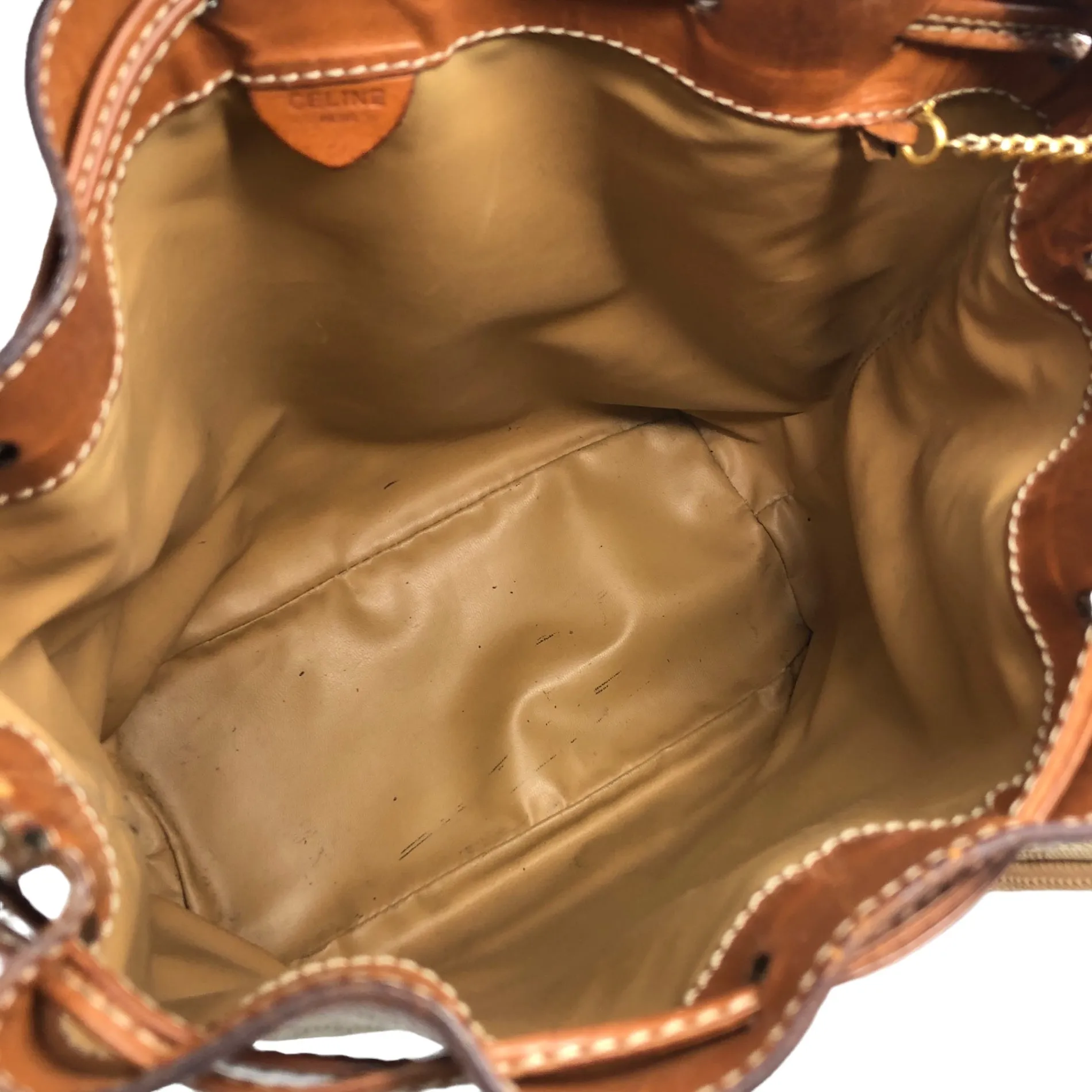 CELINE Macadam Blason Drawstring Shoulder bag Beige Vintage ugdzs4