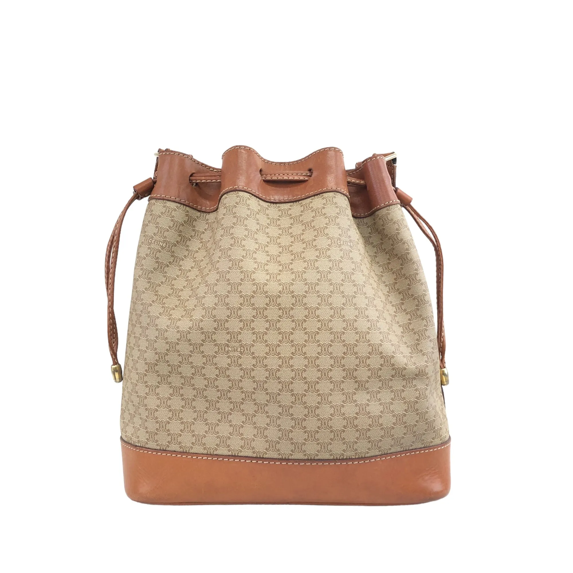 CELINE Macadam Blason Drawstring Shoulder bag Beige Vintage ugdzs4