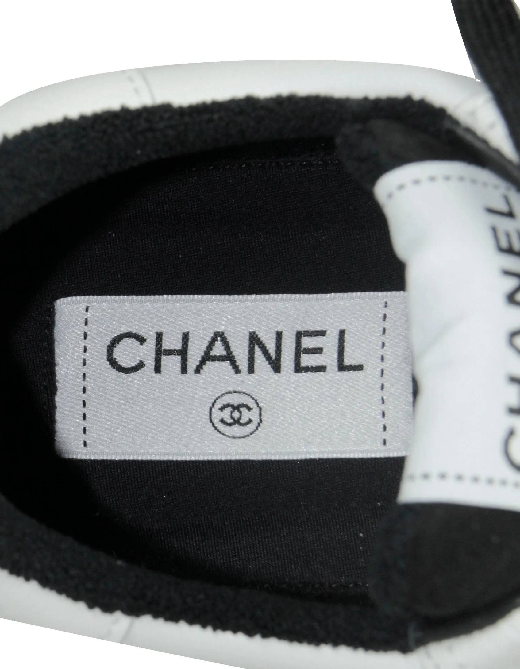 Chanel White/Black Leather Logo Sneakers sz 39