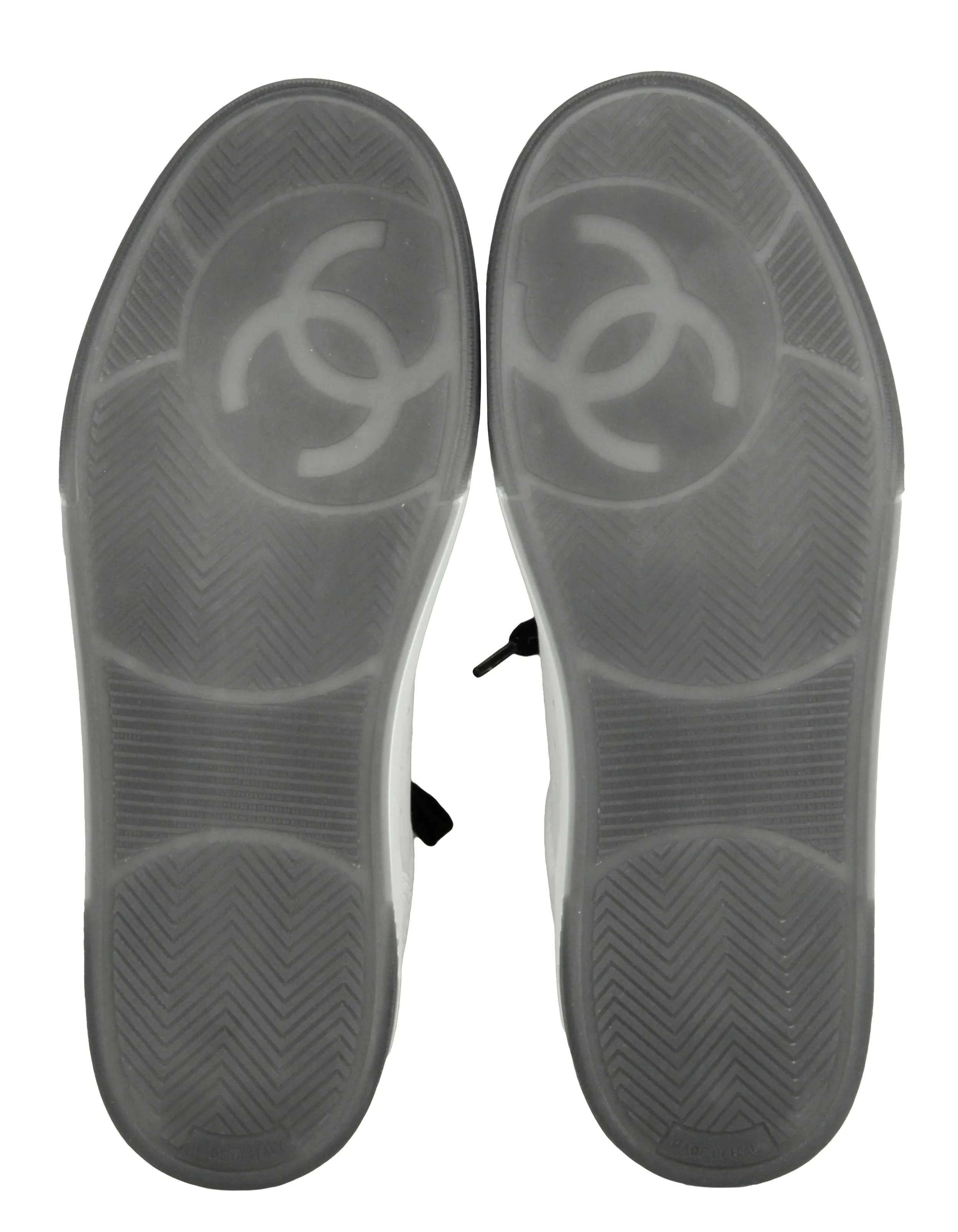 Chanel White/Black Leather Logo Sneakers sz 39