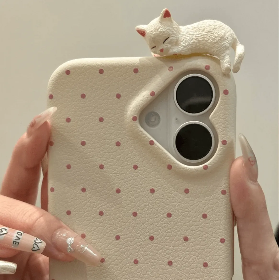 Chic 3D Kitten Polka Dot Leather iPhone Case