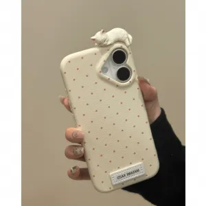 Chic 3D Kitten Polka Dot Leather iPhone Case