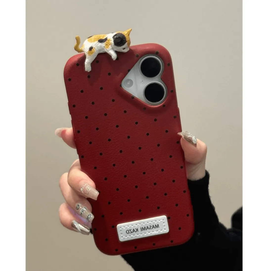 Chic 3D Kitten Polka Dot Leather iPhone Case