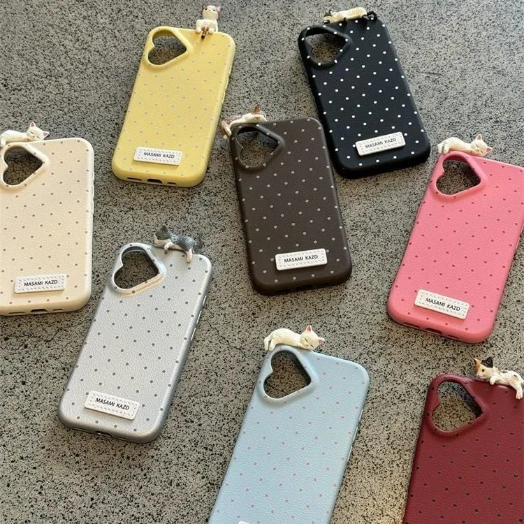Chic 3D Kitten Polka Dot Leather iPhone Case