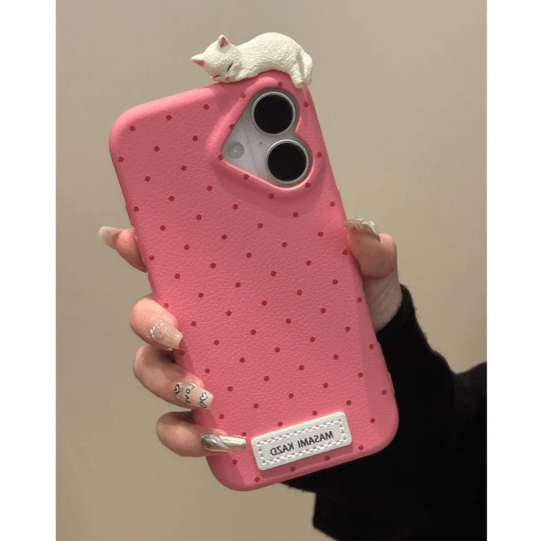 Chic 3D Kitten Polka Dot Leather iPhone Case