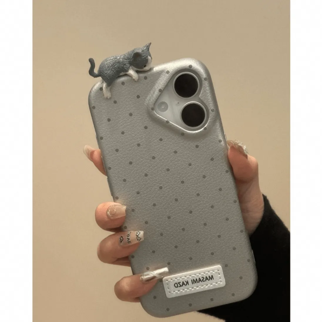 Chic 3D Kitten Polka Dot Leather iPhone Case