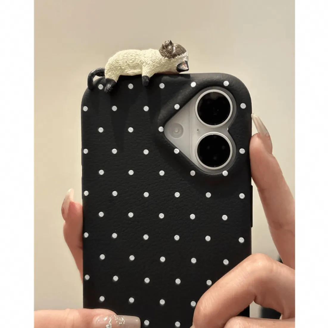 Chic 3D Kitten Polka Dot Leather iPhone Case