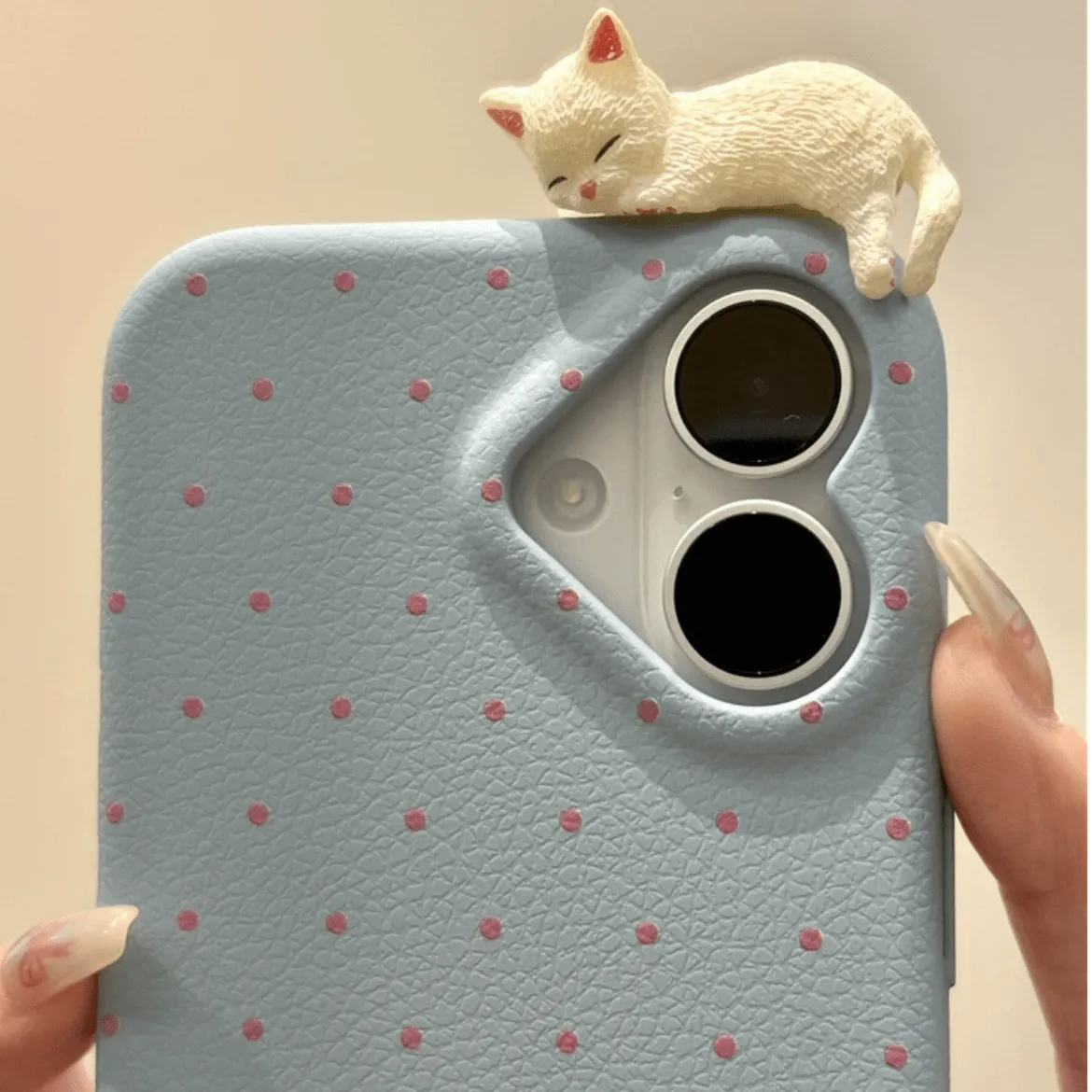 Chic 3D Kitten Polka Dot Leather iPhone Case