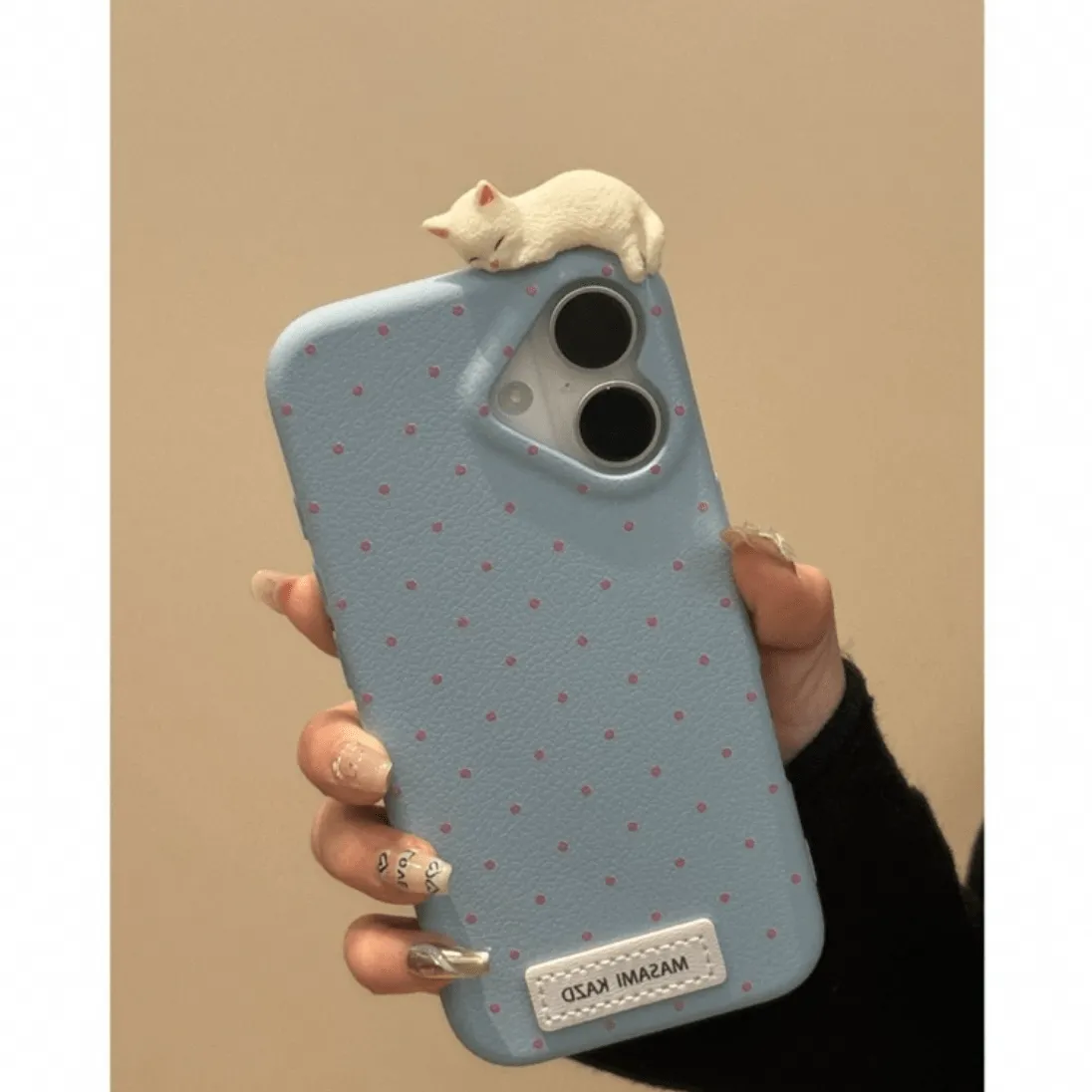 Chic 3D Kitten Polka Dot Leather iPhone Case