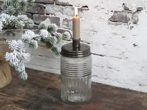Chic Antique Lysestage m. rillet glaskrukke