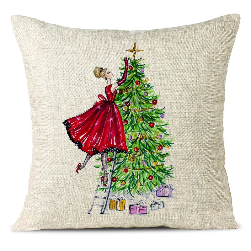 Christmas Themed Linen Pillowcase