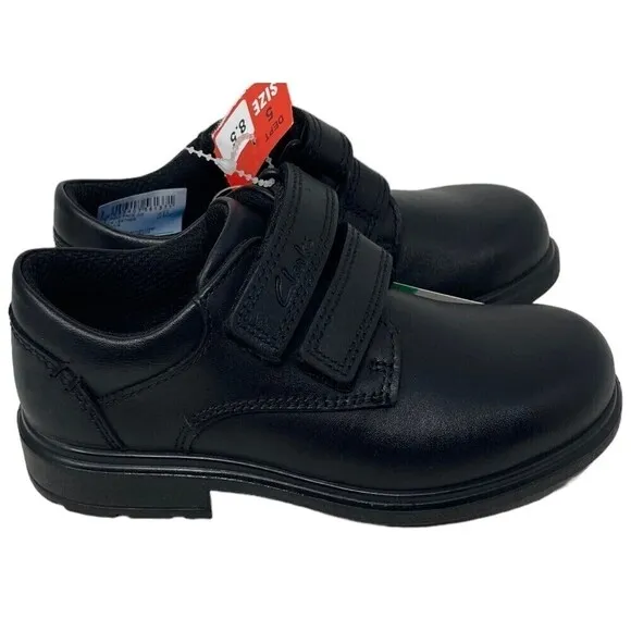Clarks Boys Black Remi Pace Sneakers Size Wide 8.5 US 25.5 EU Leather NEW NIB
