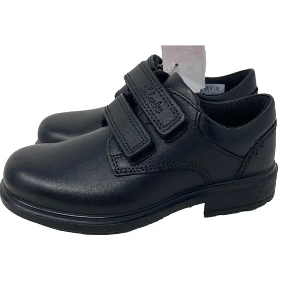 Clarks Boys Black Remi Pace Sneakers Size Wide 8.5 US 25.5 EU Leather NEW NIB