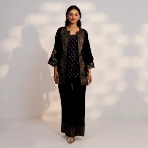 Classic Black Luxe Trio Indowestern Set