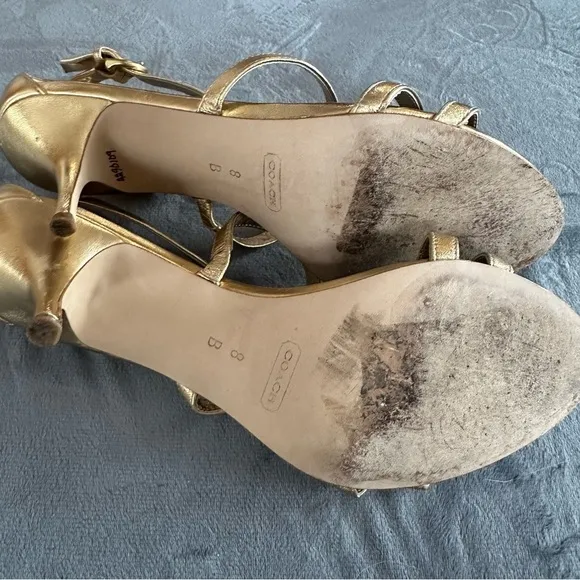 Coach Hayden Metallic Gold Strappy Open Toe Heel Size 8