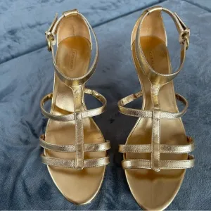 Coach Hayden Metallic Gold Strappy Open Toe Heel Size 8