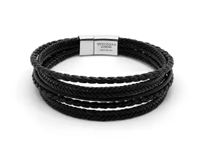 Cobra Multi-Strand bracelet in Italian black leather with sterling silver