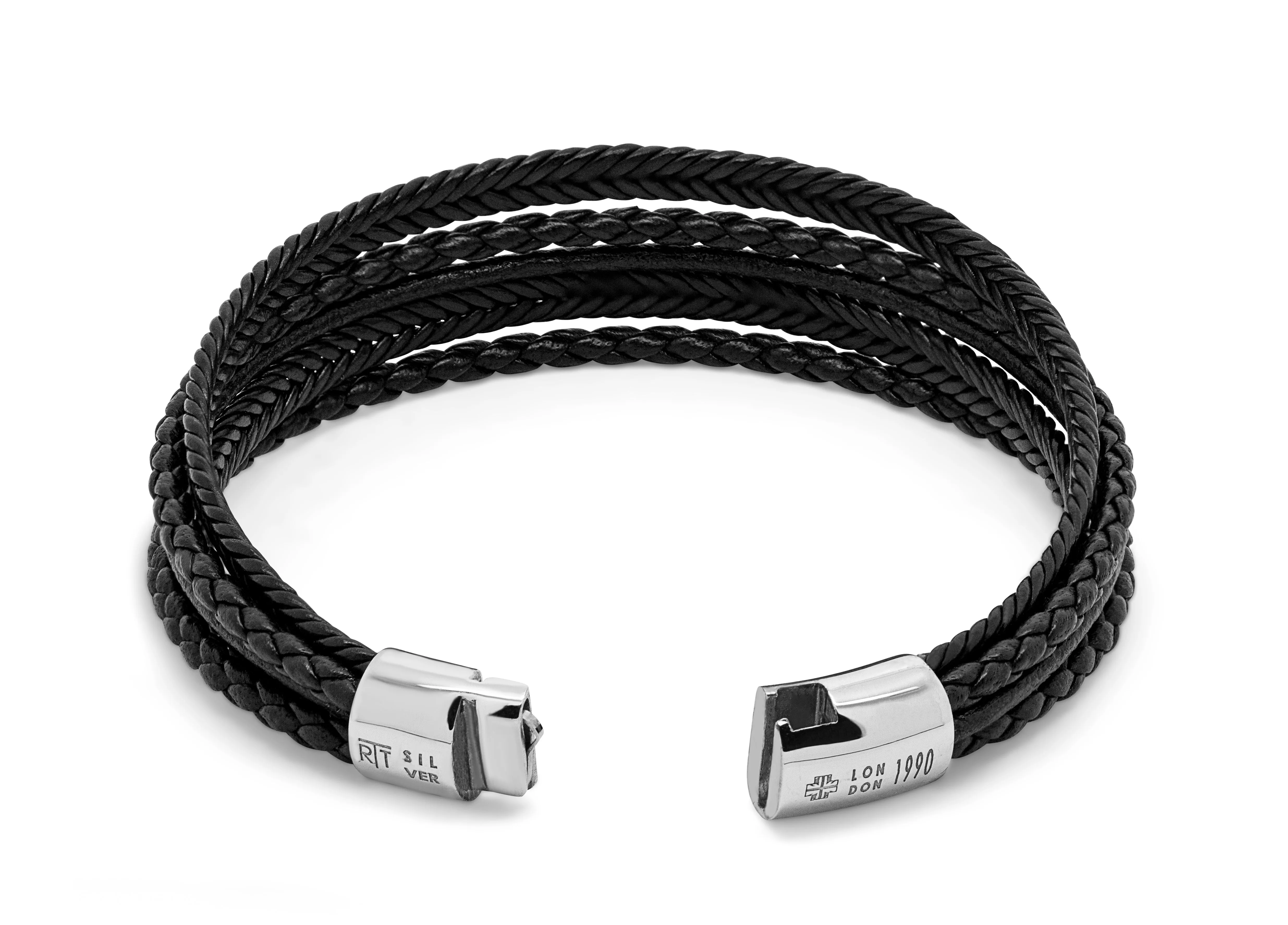 Cobra Multi-Strand bracelet in Italian black leather with sterling silver