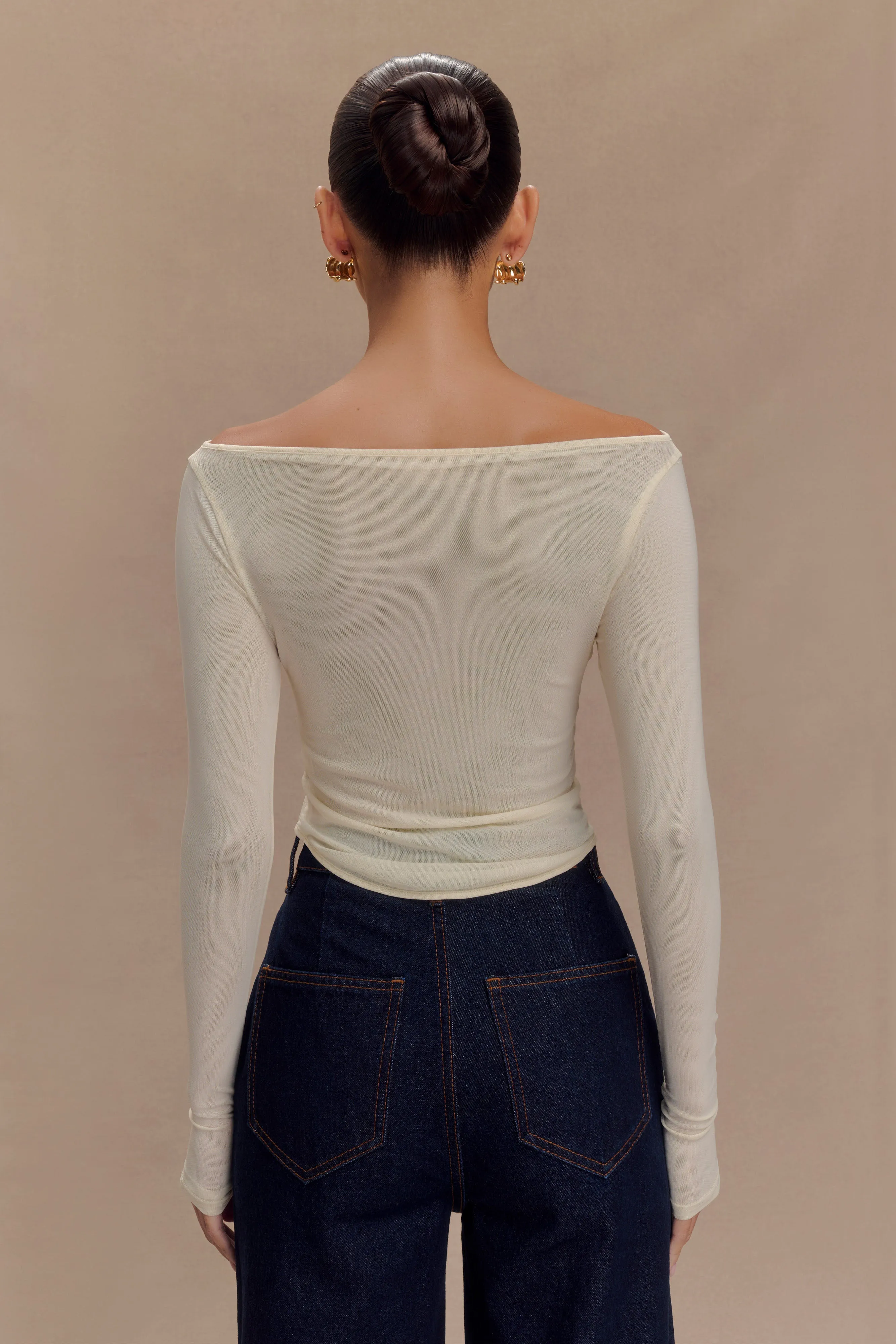 Colette Boat Neck Mesh Top - Ivory
