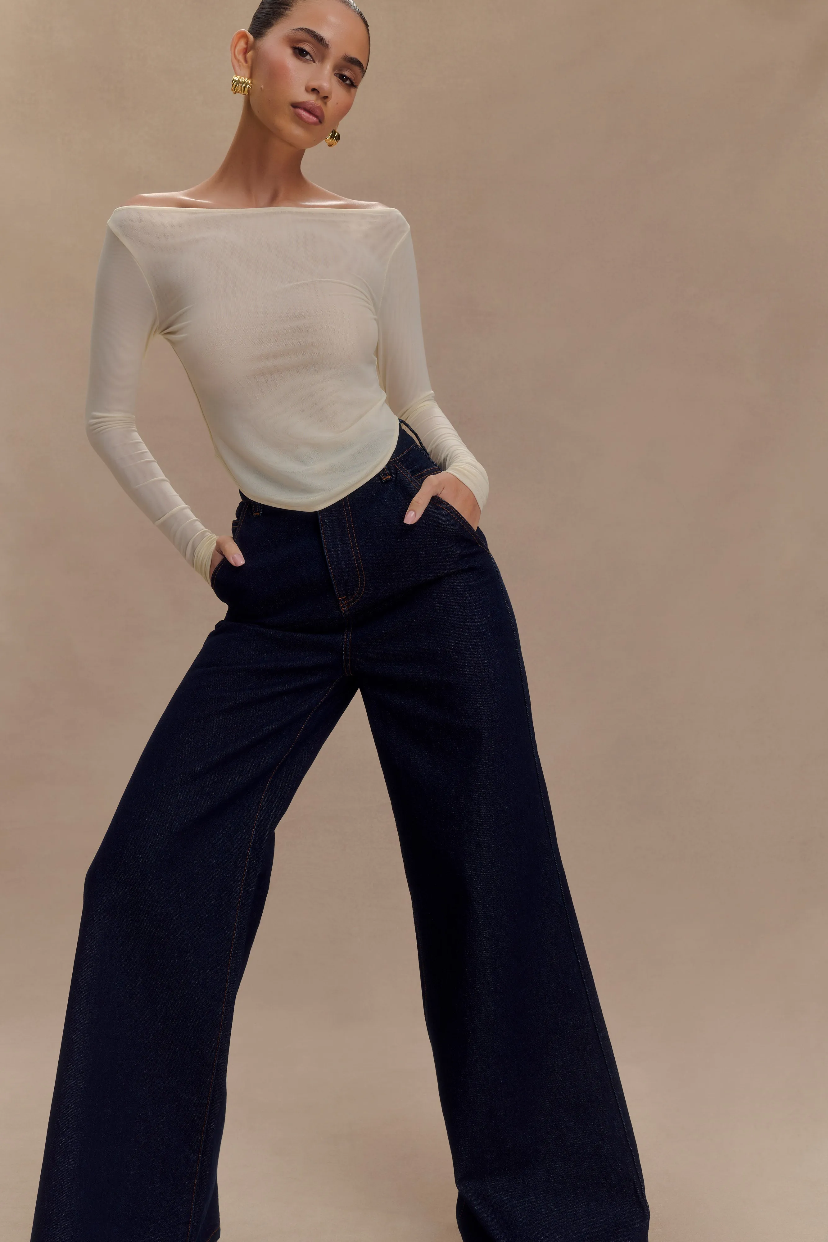 Colette Boat Neck Mesh Top - Ivory