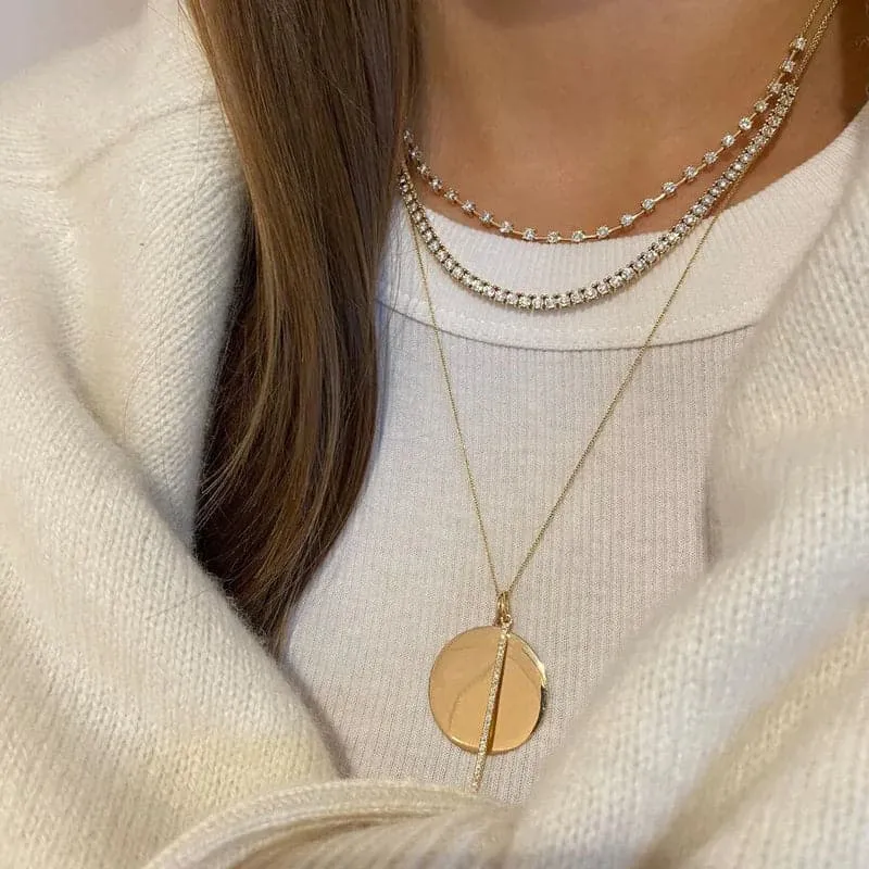 Dana Rebecca Designs Sylvie Rose Disc and Pave Bar Necklace - Yellow Gold