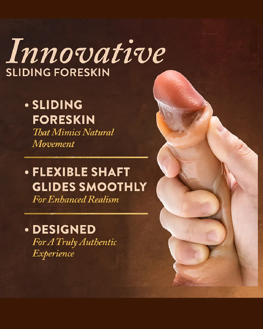 DaVinci Ultra Realistic 8 Inch Silicone Dildo with Sliding Foreskin - Caramel