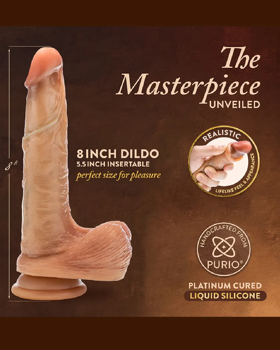 DaVinci Ultra Realistic 8 Inch Silicone Dildo with Sliding Foreskin - Caramel